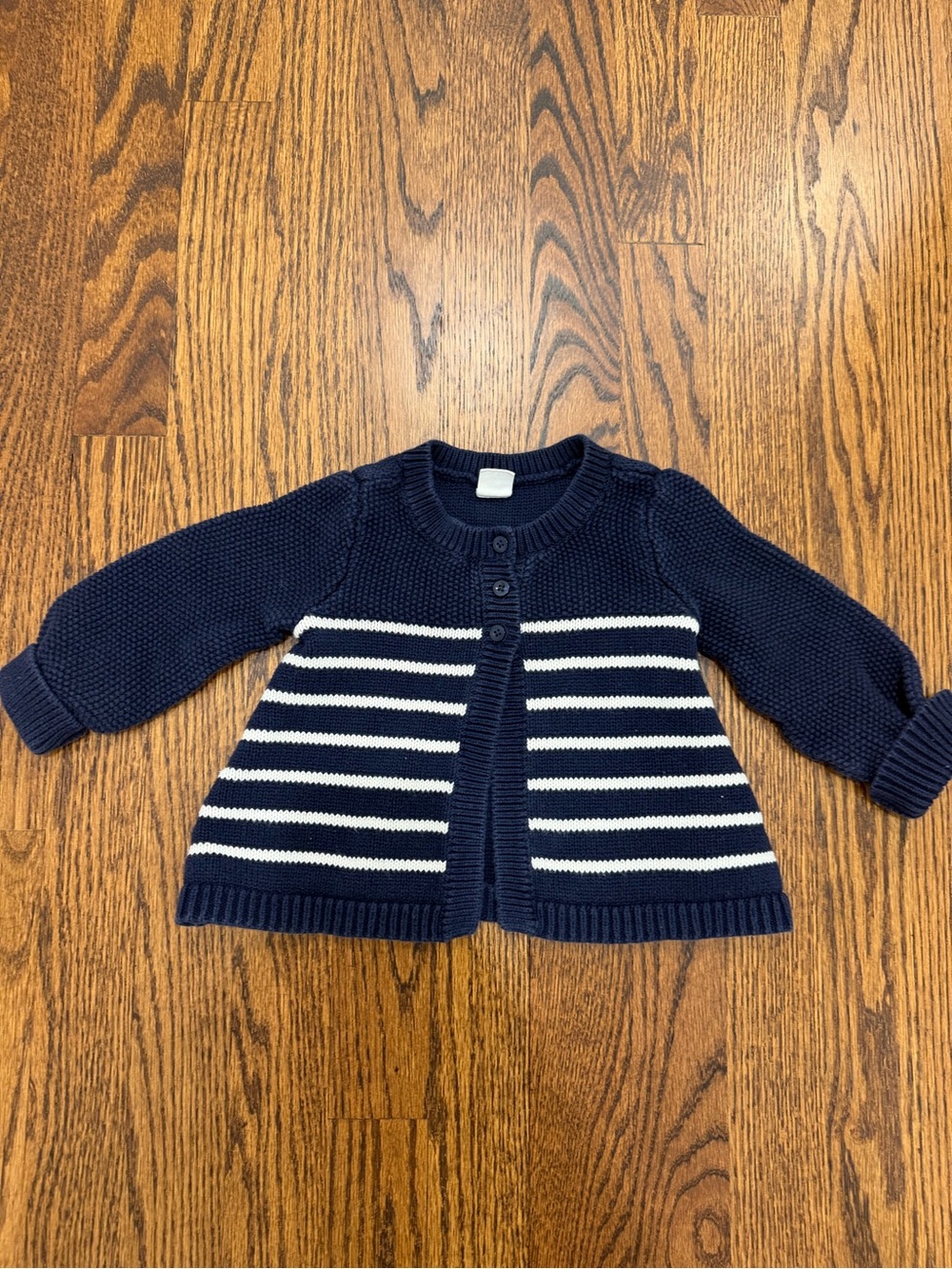 GAP Navy and White Striped Knit Baby Cardigan